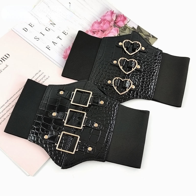 Deepeel แฟชั่นผู้หญิงกระโปรงตกแต่งเข็มขัดรัดตัวหญิงกว้าง Girdle เข็มขัดหนังหรูหราสไตล์โกธิคเข็มขัด