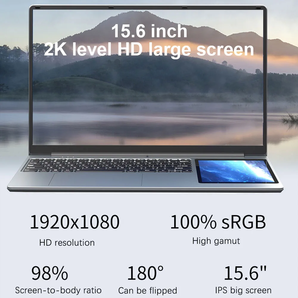 แล็ปท็อปจอคู่ใหม่ ขนาด 15.6 นิ้ว IPS + หน้าจอสัมผัส 7 นิ้ว คอมพิวเตอร์ธุรกิจ Intel N100 Gen สูงสุด 32G DDR4 M.2 2T SSD โน้ตบุ๊กบางสำหรับสำนักงาน