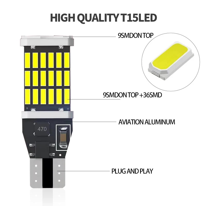 2 pçs lâmpada de sinal volta t15 w16w 921 912 t16 t10 902 lâmpadas led alta potência 45 smd 4014 substituir para luz invertendo carro branco