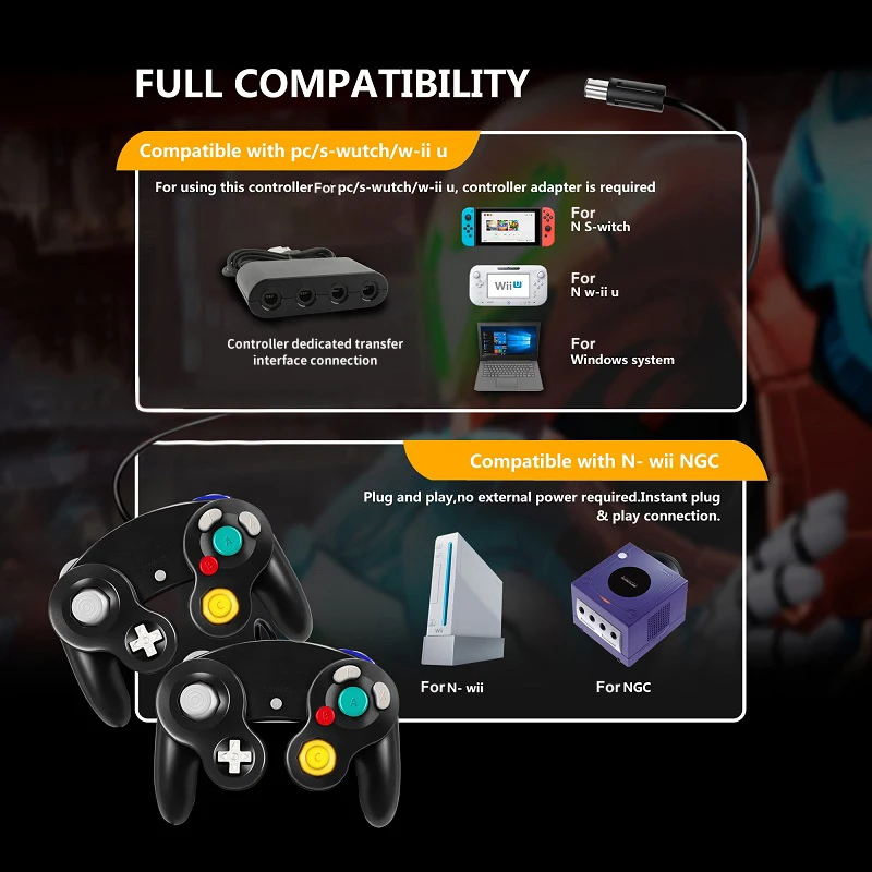 Per Controller Gamecube Joystick portatile cablato USB compatibile nintendo per NGC GC Controle per MAC Computer PC Gamepad