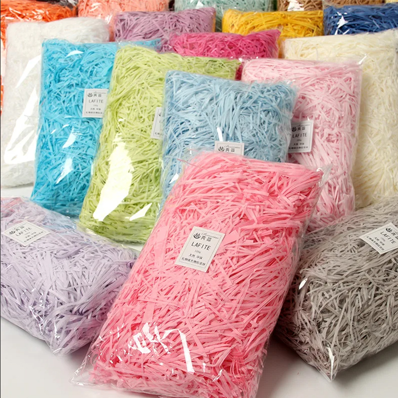 100g colorido desfiado crinkle lafite papel ráfia enchimento diy festa de casamento caixa de presente material de doces enchimento de embalagem