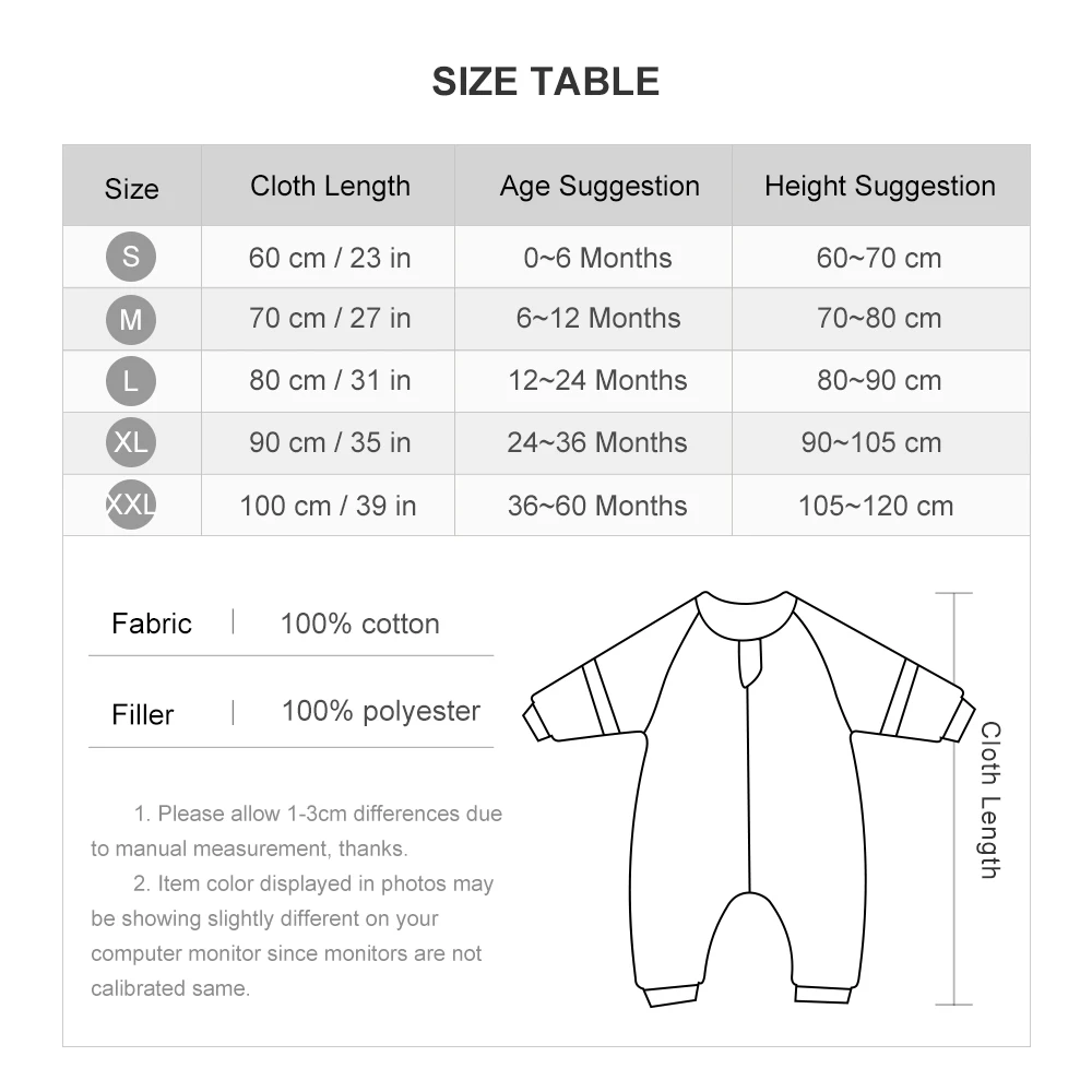 Saco de dormir para niños de 1 a 4 años, protección para el cuello, cálido, a prueba de viento, diseño de 3 cremalleras, mangas extraíbles, saco de dormir para bebé de 2.5Tog