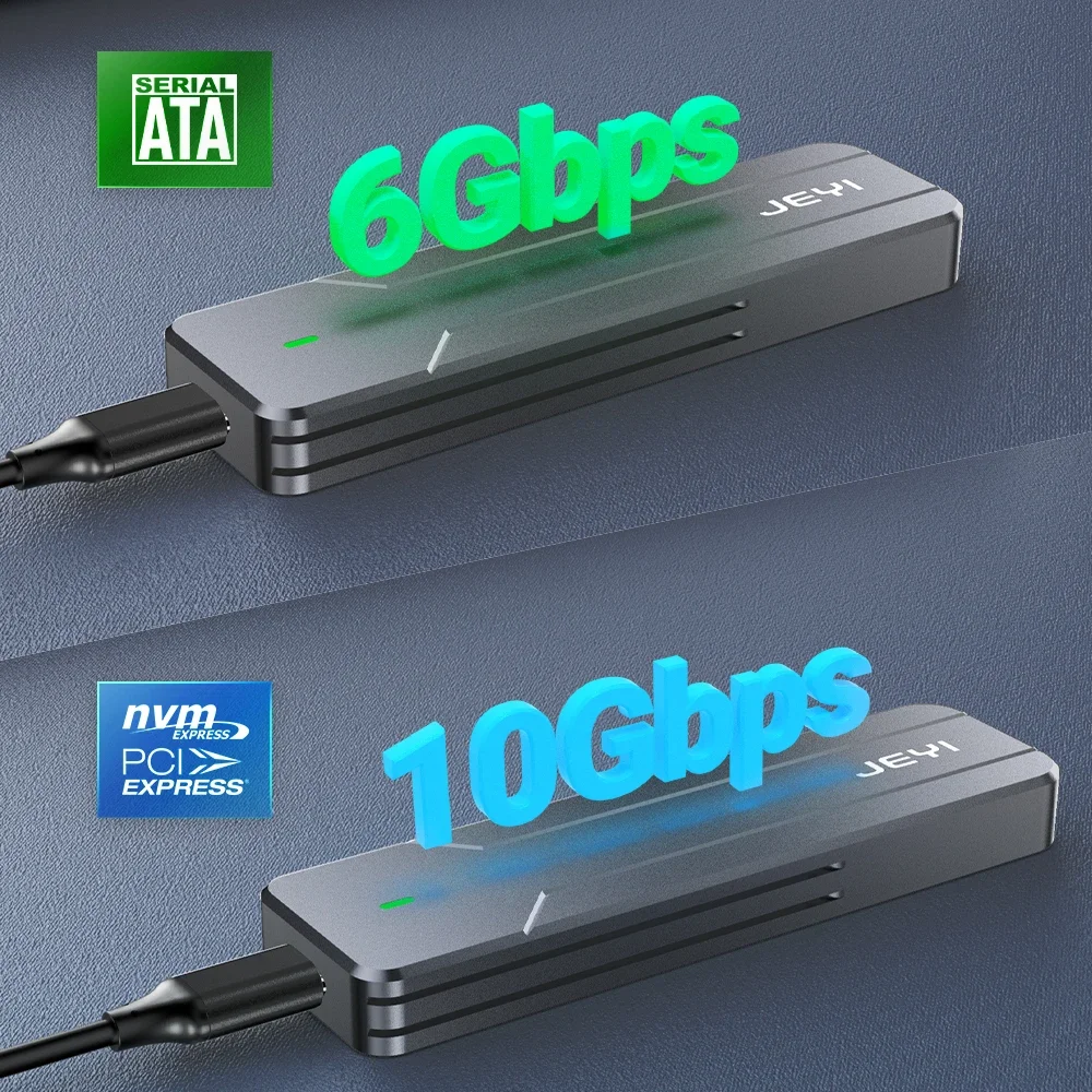 Корпус JEYI M.2 NVMe SATA SSD, USB 3.2 Gen 2 10 Гбит/с или 6 Гбит/с NGFF M-Key B-Key Внешний алюминиевый корпус M.2 с поддержкой отделки UASP