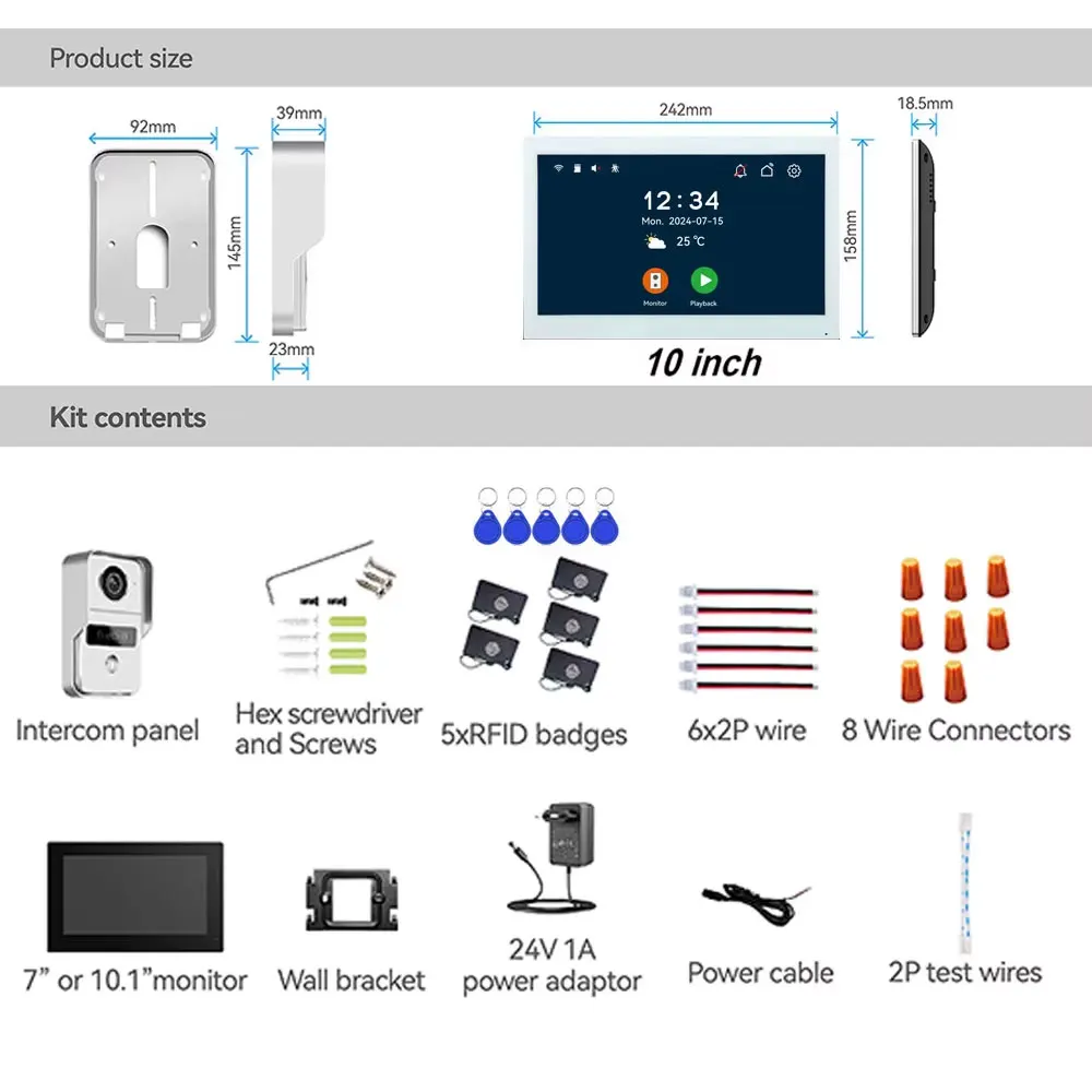 Neue 2 Draht Digitale Video Intercom System 2 stücke 10 Zoll WIFI Monitor 1080P Türsprechanlage Kamera Video Türklingel karte Tuya App Entsperren