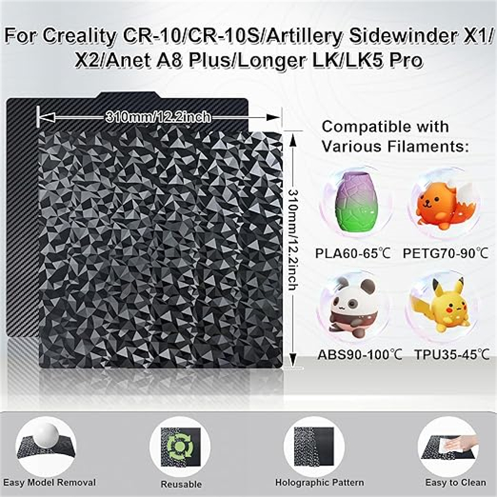 310 × 310 ミリメートル砲兵用サイドワインダー X2 シートベッドペイ Cr10 310 × 310 シート加熱ベッド磁気ベッドペイビルドプレートホログラフィック H1H