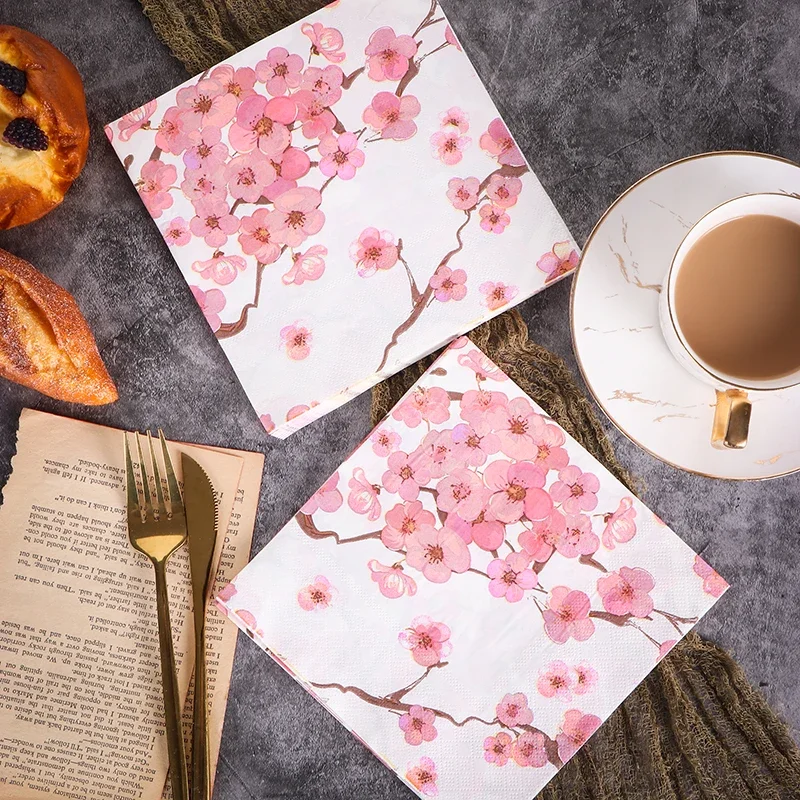 Serviettes en papier d'impression de Style chinois, serviettes colorées pour mariage, pâte de bois Pure, fleur de prunier, 20 feuilles de qualité alimentaire, 2 plis, 33x33cm