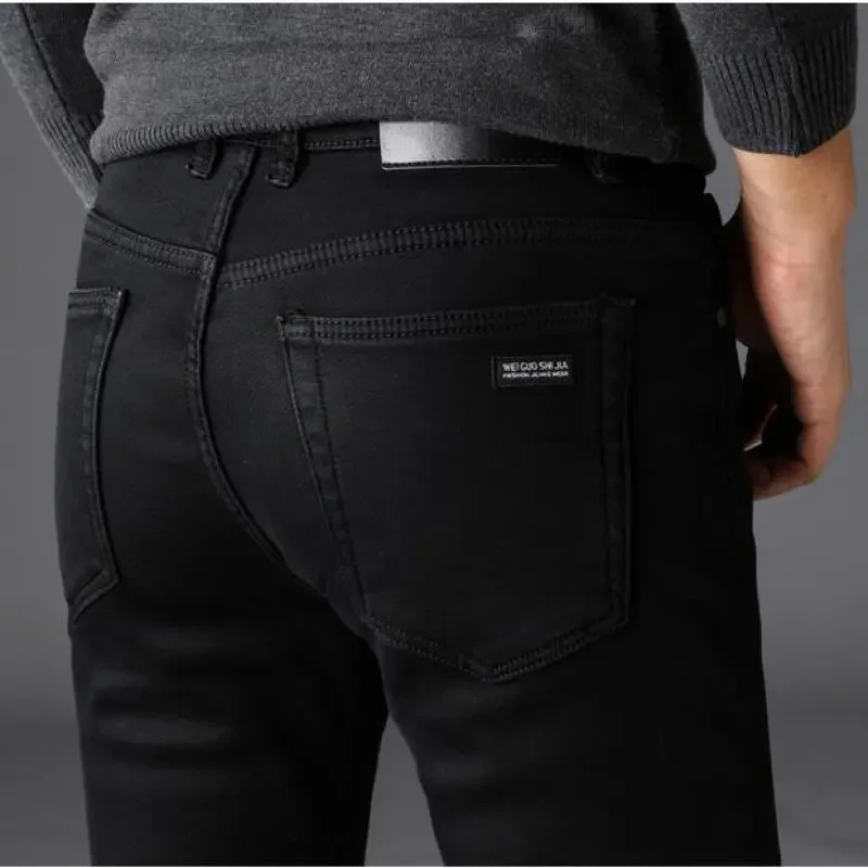 Primavera otoño hombres marca de moda clásica Jeans Homme hombre suave elástico negro Biker Masculino pantalones vaqueros pantalones para hombre monos