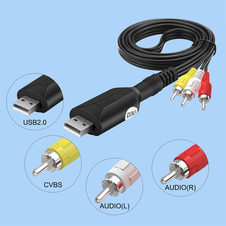Карта видеозахвата USB 2.0 3RCA в USB 2.0 Адаптер захвата аудио-видео для VHS Box VHS VCR TV Поддержка Win 7/8/10