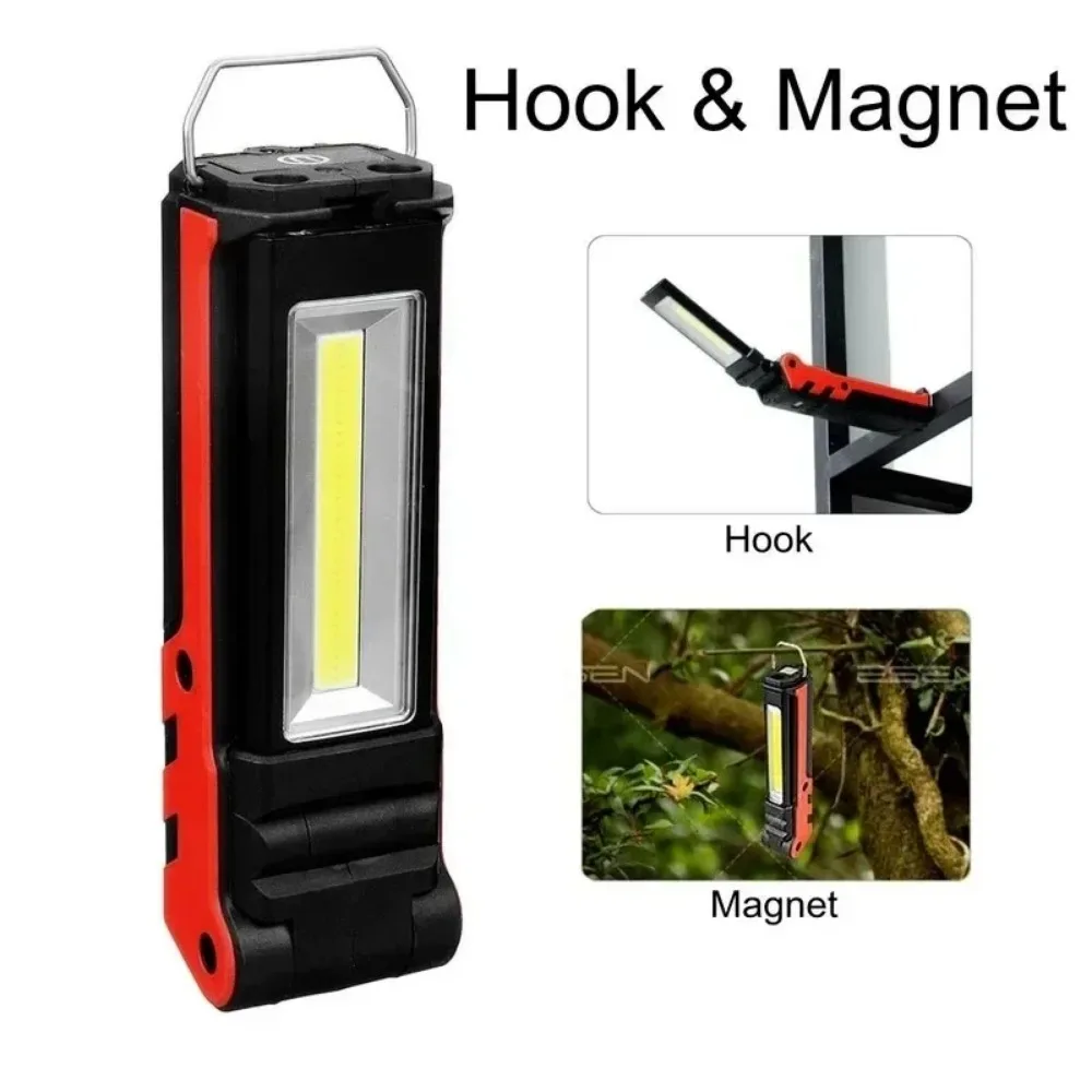 Portable COB LED Work Light USB Rechargeable Flashlight Inspection Lamp with Magnetic Hook Power Bank Torch for Car Repair