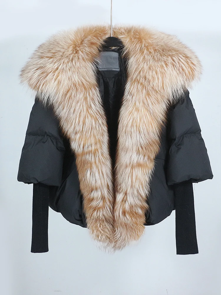 Abrigo holgado Natural con cuello de piel de zorro auténtica para mujer, chaqueta gruesa de plumón de pato blanco a la moda europea, ropa de abrigo cálida de lujo para invierno