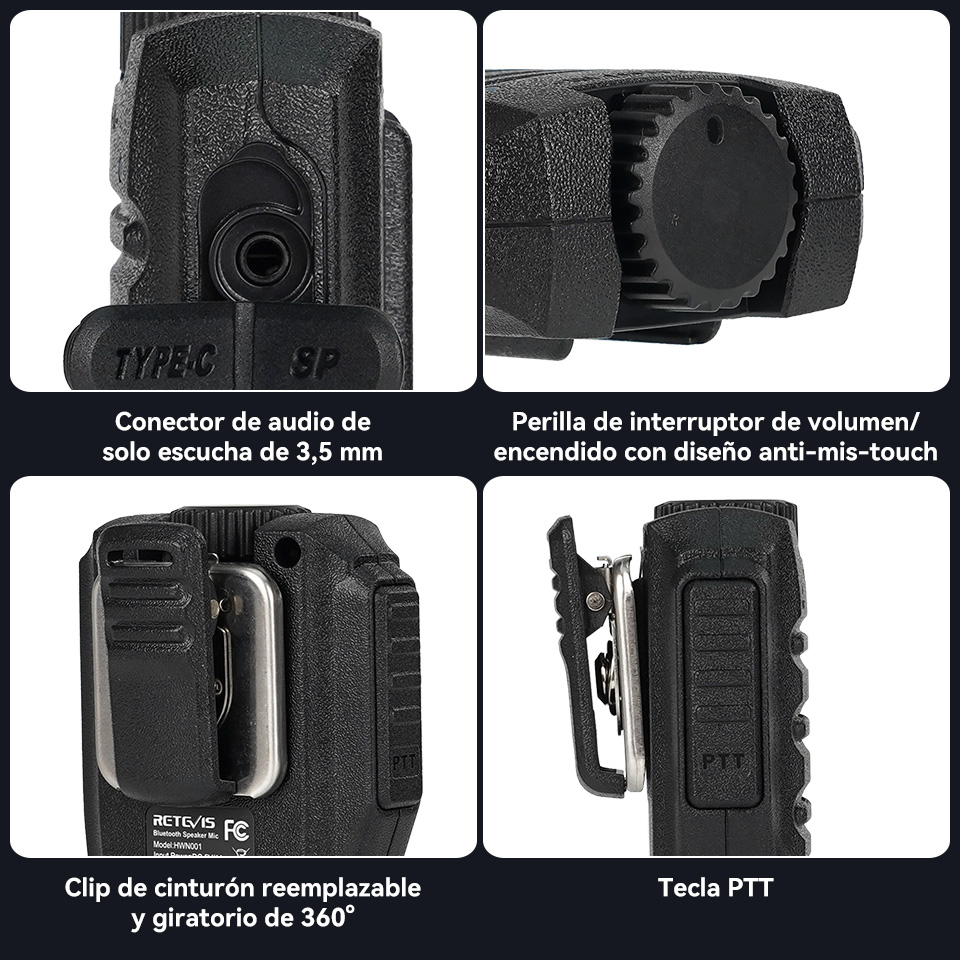 Retevis HWN001 Walkie Talkie Bluetooth micrófono remoto inalámbrico volumen fuerte PTT altavoz micrófono para Retevis RB37 RB637 RB689 HD2