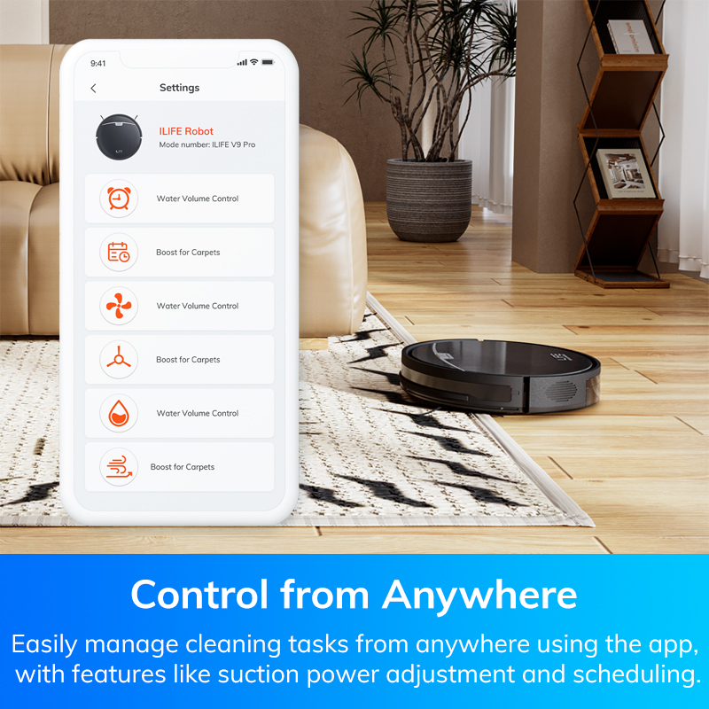 ILIFE V9/V9Pro Robot aspirateur, auto-vidage, forte aspiration 3000 Pa, navigation gyroscopique, calendrier, contrôle par application/Alexa, pour poils d'animaux
