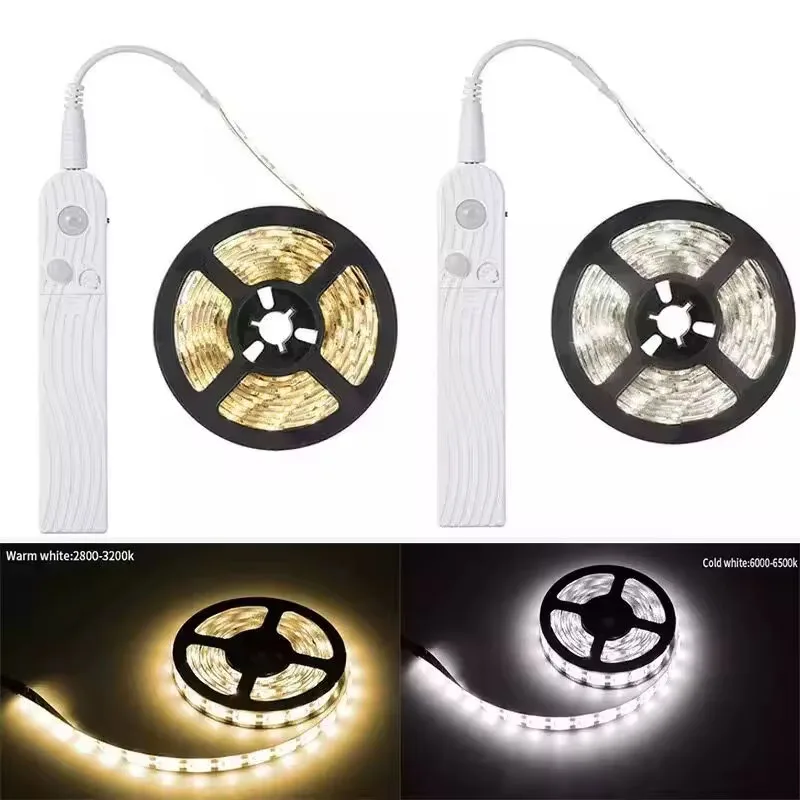 5V 2835 LED Motion Sensor Light Strip Waterproof Cabinet Night Light 1M/2M Tape Light For Indoor Bedroom Wardrobe Stair Lighting