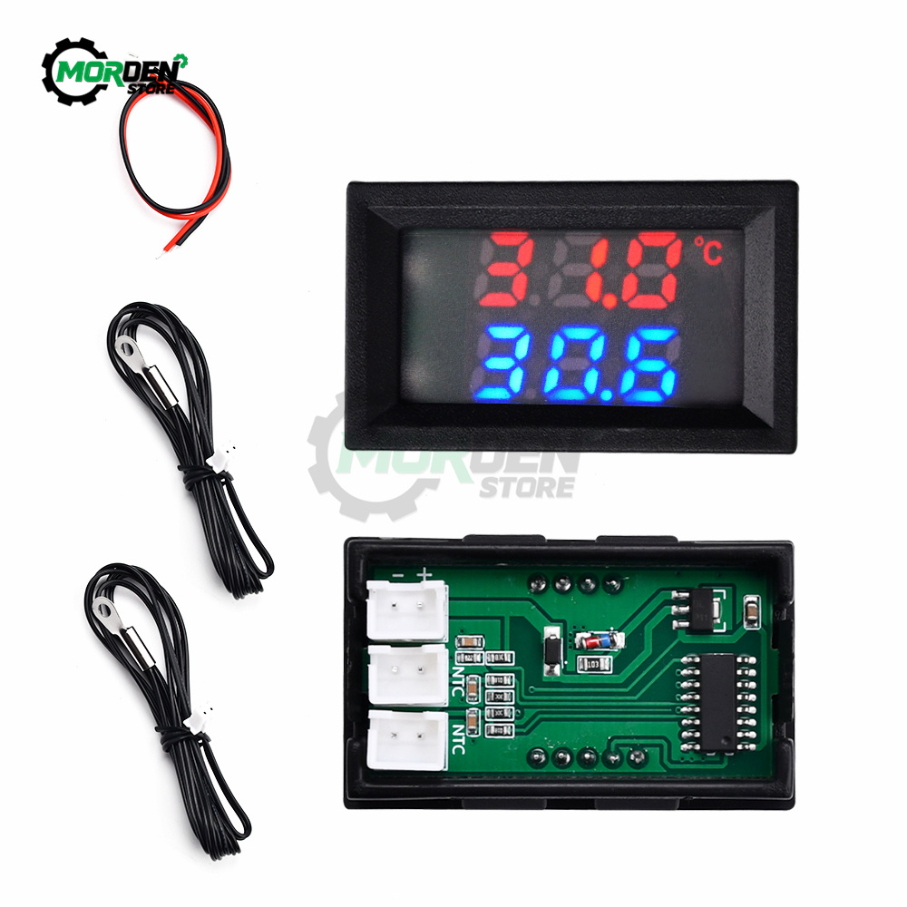 DC4-30V 5V 12V 0,28 pulgadas pantalla LED Dual NTC 10K 3950 voltímetro Sensor de temperatura Digital termómetro con Cable de sonda NTC