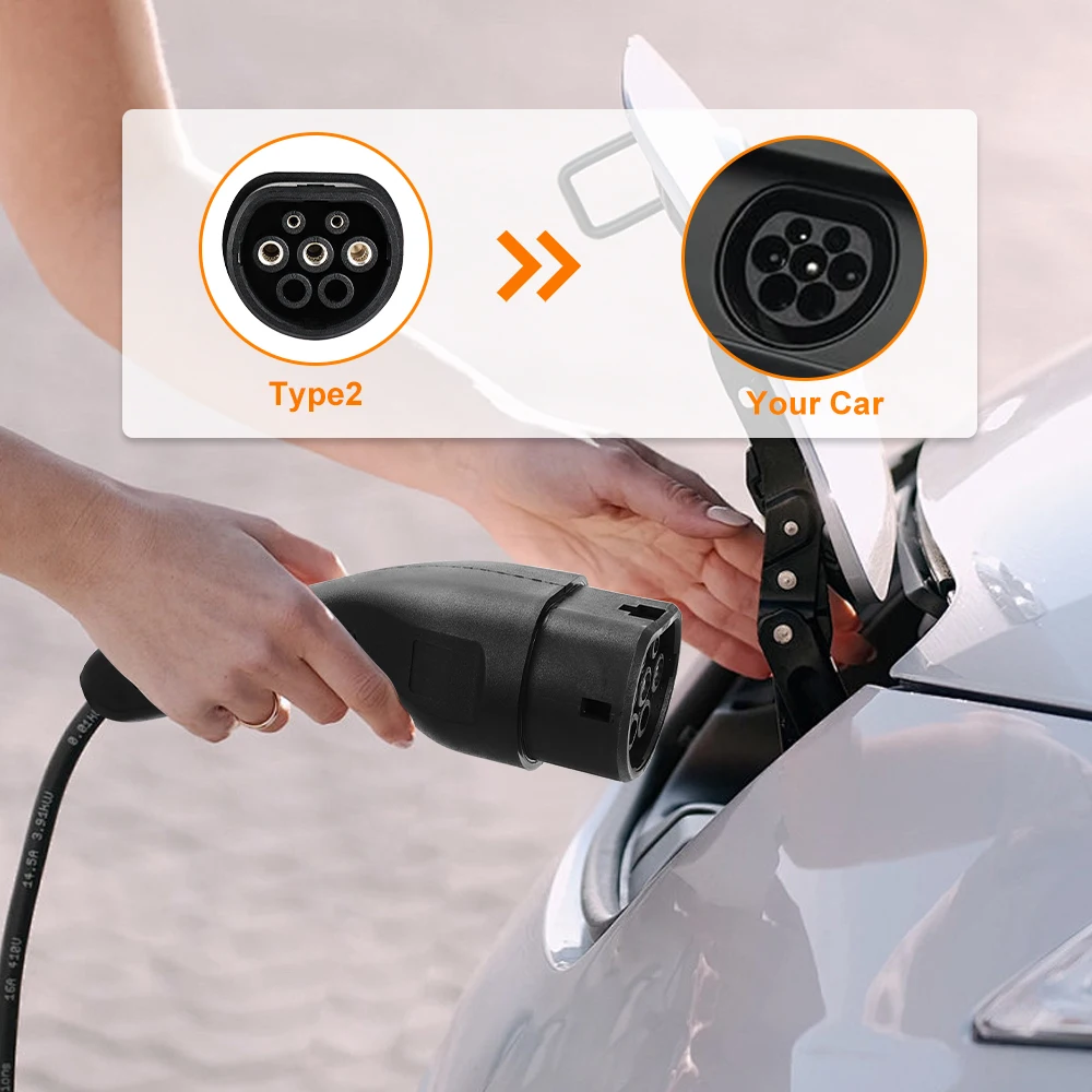 ADPOW EV ポータブル充電器 Type2 コネクタ EU プラグ 16A 1 相 3.5KW 3 メートルウォールボックス充電ステーション電気自動車車用