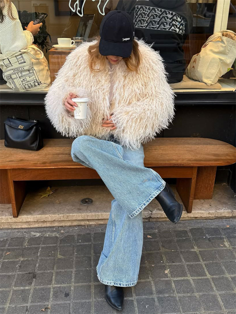 Tossy Vrouwelijke Pluizige Nep Vossenbont Jas Overjas Winter Losse Luxe Lange Mouw Hoge Taille Patchwork Jas Dames Uitloper 2025