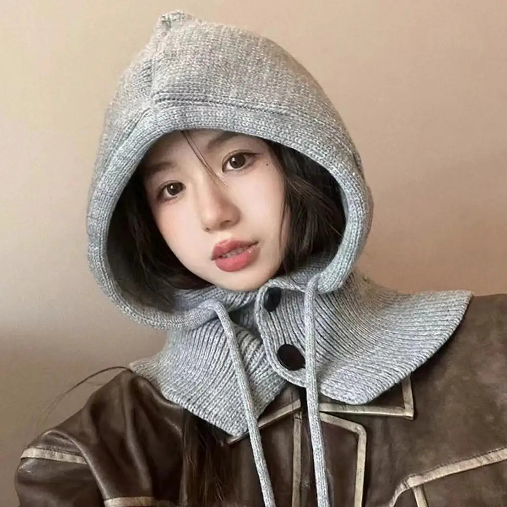 Conjunto de sombreros y bufanda de invierno de Corea 2024, bufanda con botón, pasamontañas, conjunto de cuello cálido, jersey de lana tejido para mujer, sombrero gótico Y2k