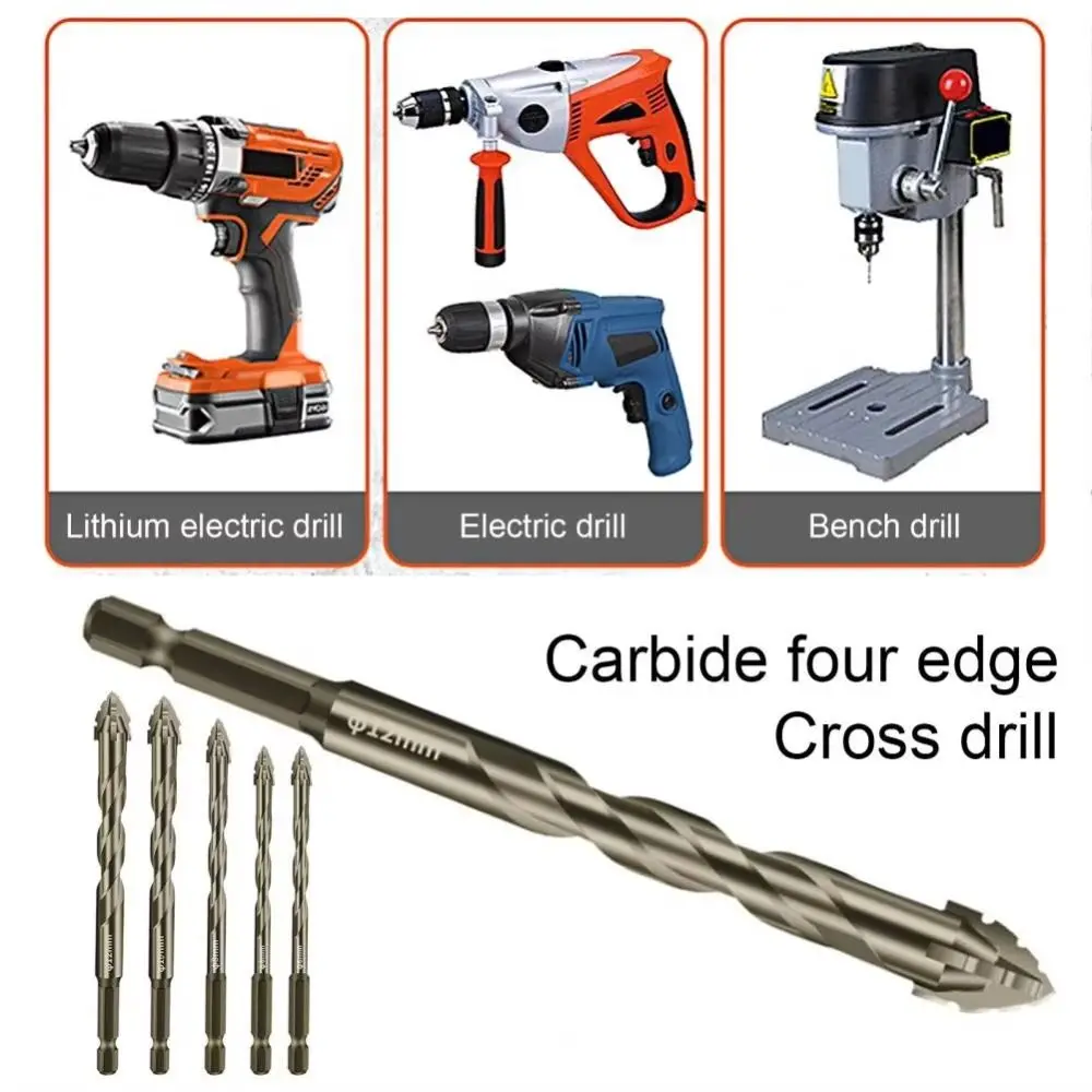 Four-Edged Eccentric Drill Bit Skewed Head High Hardness Tile Drill Bit Serrated Concrete Drill Bit Set for 4/6Pcs Drilling Tool