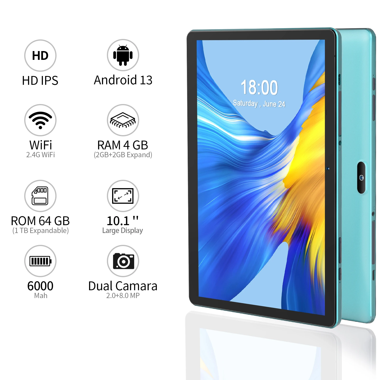 PRITOM M10 10,1 Zoll Android Tablet PC 64 GB ROM Quad-Core HD IPS Bildschirm WiFi GPS