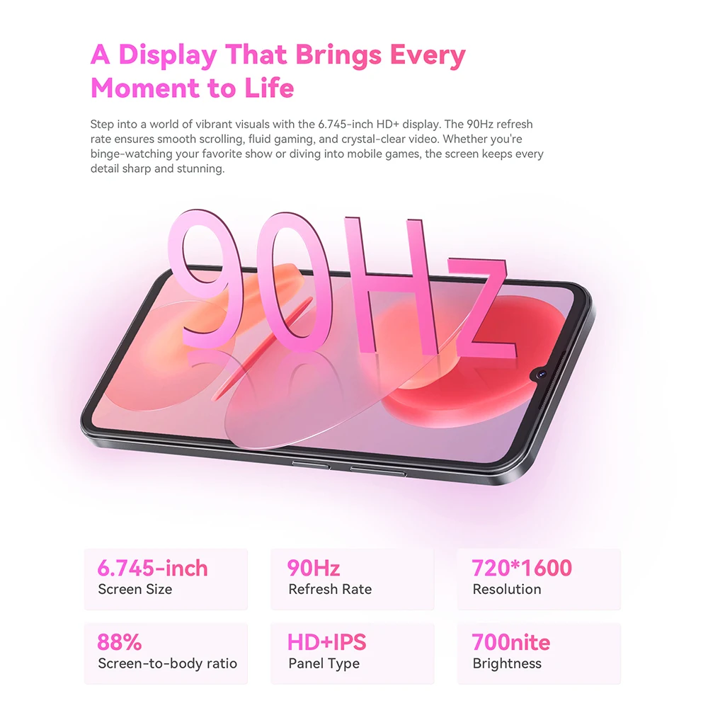 Cubot A30, Android 14-smartphone, 16 GB (6 GB + 10 GB uitbreidbaar) RAM + 128 GB ROM, 90 Hz 6,745-inch scherm, 5100 mAh, 48 MP camera, Face ID