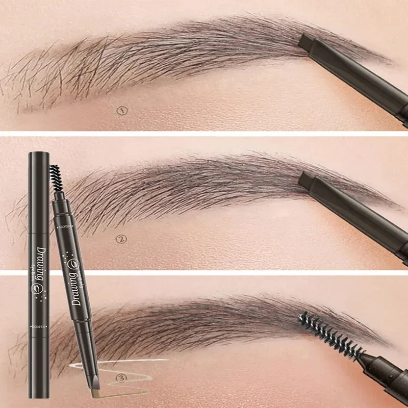 2 in 1 ดินสอเขียนคิ้วเครื่องสําอางมืออาชีพแต่งหน้าสําหรับผู้หญิง 5 สีกันน้ําดินสอเขียนคิ้วเขียนคิ้วแต่งหน้าคิ้วสี