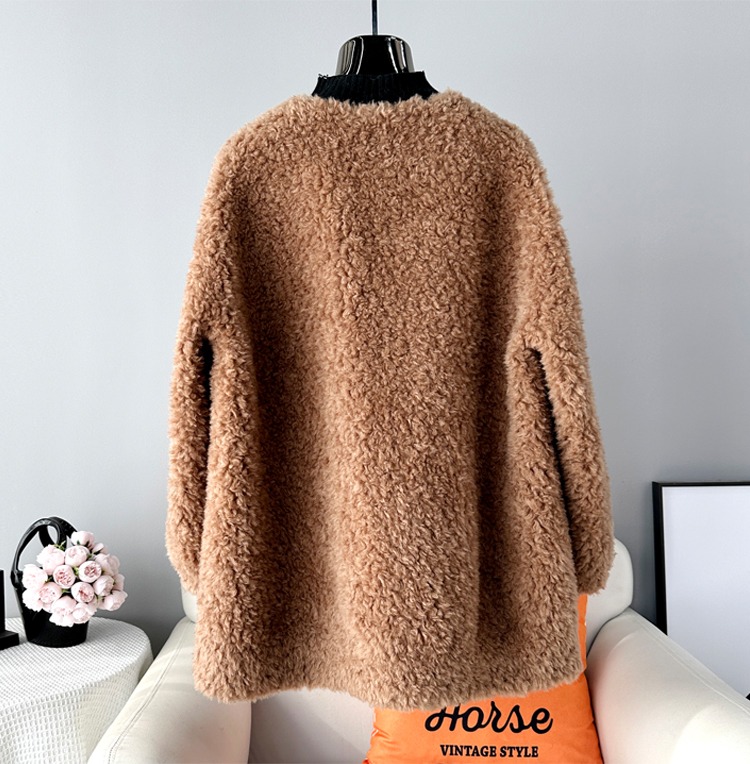 女性用ミドル丈ラムウールジャケット,女性用シープシャーリングコート,Vネックシルエットカーディガン,パーカjt413,2024