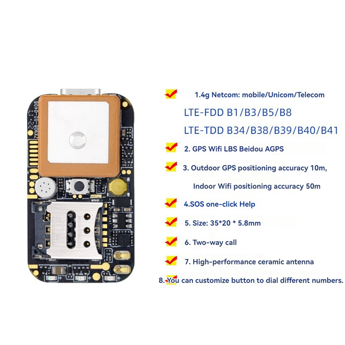 A62T-ZX908 Mini 4G GPS Tracker PCBA Chip Board für Fahrzeug Auto Person Tracking System Drahtlose WIFI Beidou Satellite Locator