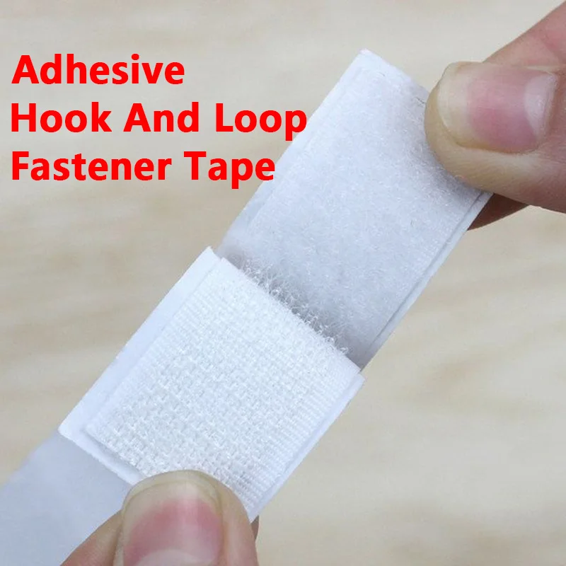 Tiras de gancho y bucle de sujeción autoadhesivas fuertes de 1/2/5M con pegamento cintas de montaje de doble cara para manualidades DIY 20-50mm blanco