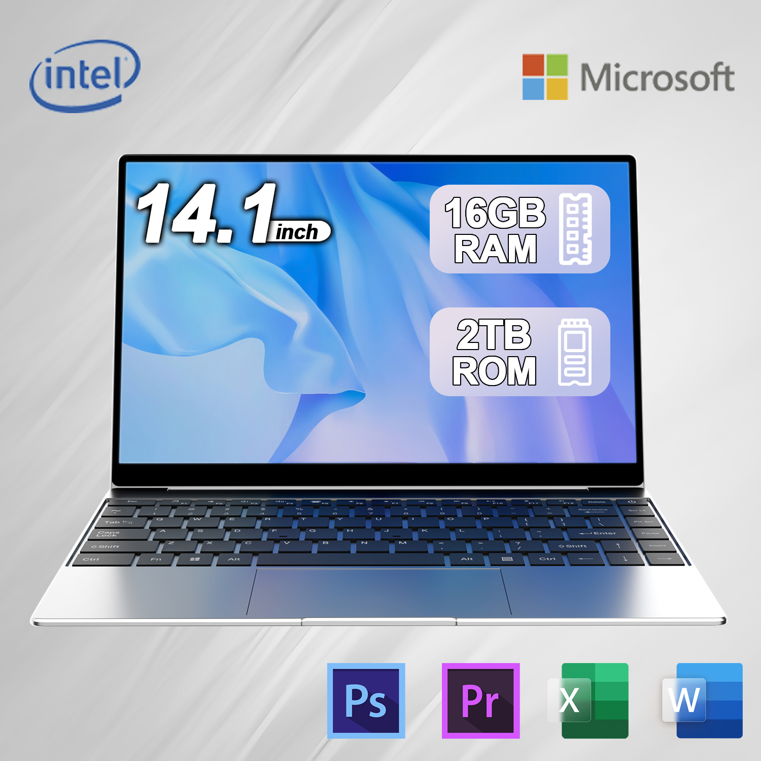 New Ultra Slim Laptop 14.1" 16GB RAM 2TB SSD Intel N3700 Gaming PC 1920*1080 Display Office Study Computer PC Windows 11 Pro
