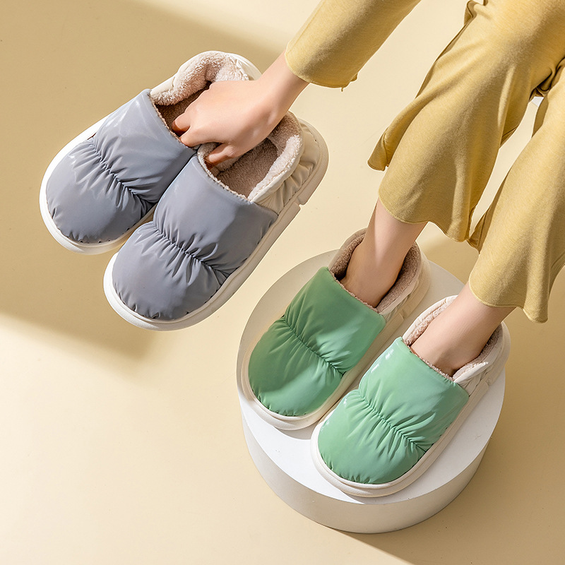 Comwarm-Zapatillas de invierno para mujer, pantuflas cálidas de felpa de algodón, zapatos peludos de suela gruesa antideslizantes para interior del hogar, novedad de 2022
