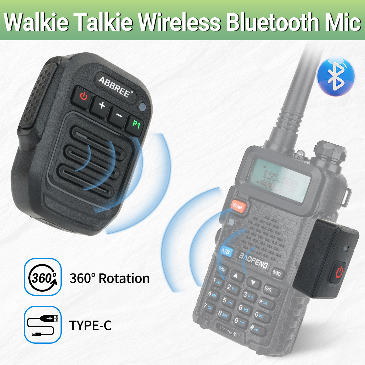 ABBREE-Bluetoothワイヤレスマイク,ポータブルスピーカーマイク,UV-5R,uv 21 pro,5rh,k6,トランシーバー,アマチュア無線アクセサリー