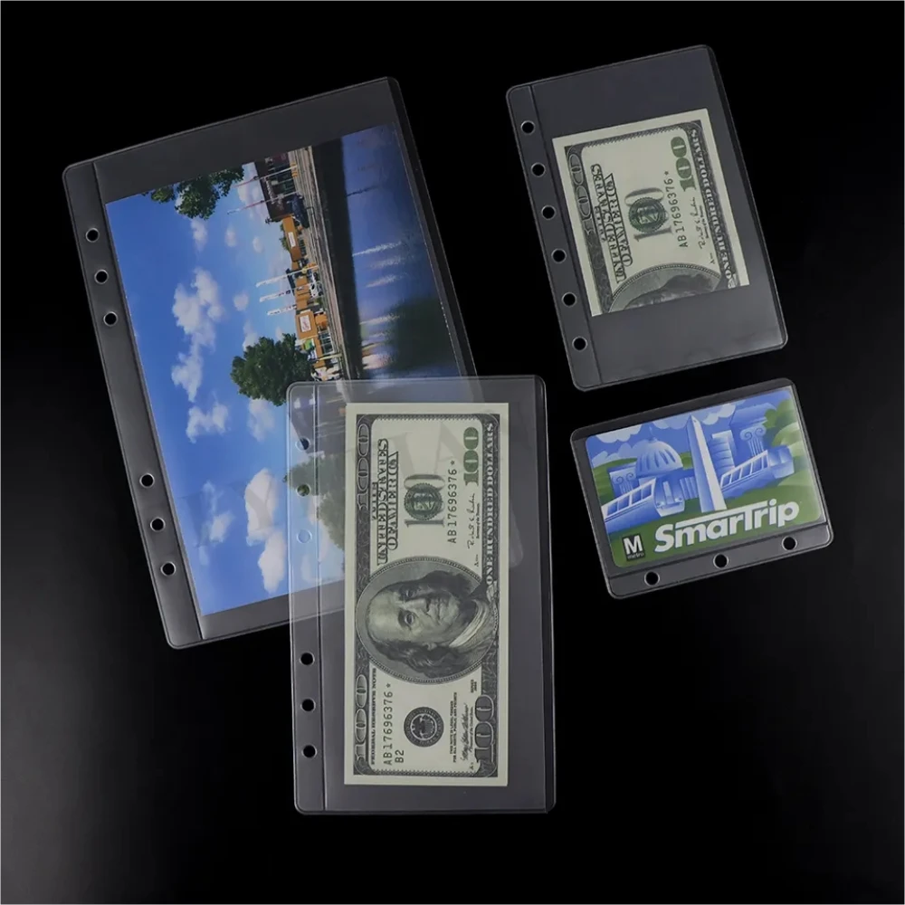 12pcs Binder กระเป๋า PVC ใส A5 A6 A7 MINI Binder กระเป๋าซิปด้านข้างเปิดงบ Budget Binder ซองหลวม Leaf ป้องกัน