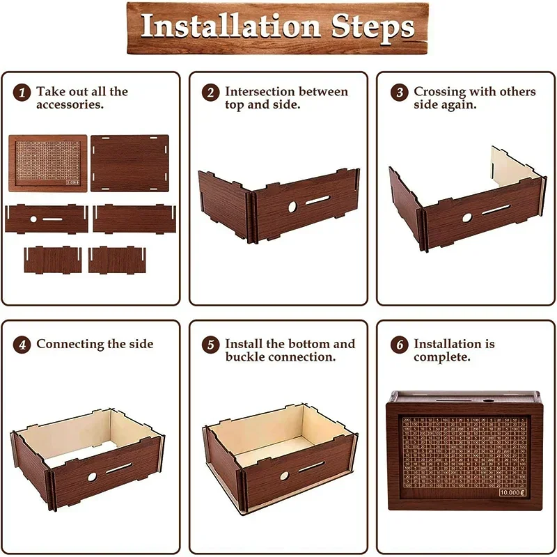 Hucha de madera, cajas de dinero en dólares, cajas de efectivo ensambladas reutilizables, decoraciones para el hogar, con objetivos de ahorro y figuras