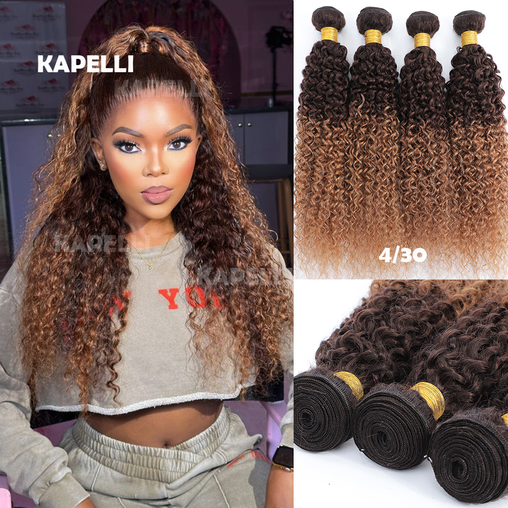 Mechones rizados Afro 15A Ombre 1/3/4 Uds extensiones de cabello humano 100% mechones de cabello humano postizo virgen sin procesar Jerry Curl