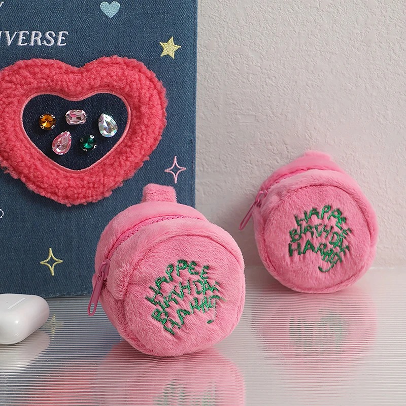 Mini portamonete rosa, portamonete, cavo per auricolari, sacchetto di immagazzinaggio, punto Kawaii, simpatico peluche, portamonete portatile, portamonete, sacchetto per torte