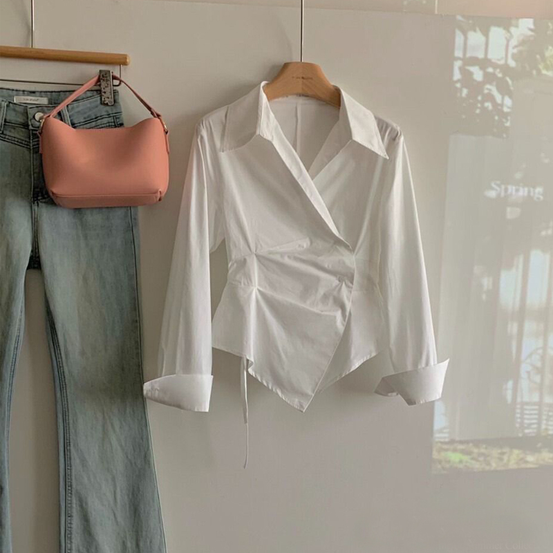 Frauen Mode Retro Gestreiften Druck Geraffte Unregelmäßige Design Shirts Büro Dame Elegante Spitze Up Bluse Casual Langarm Schlank Tops