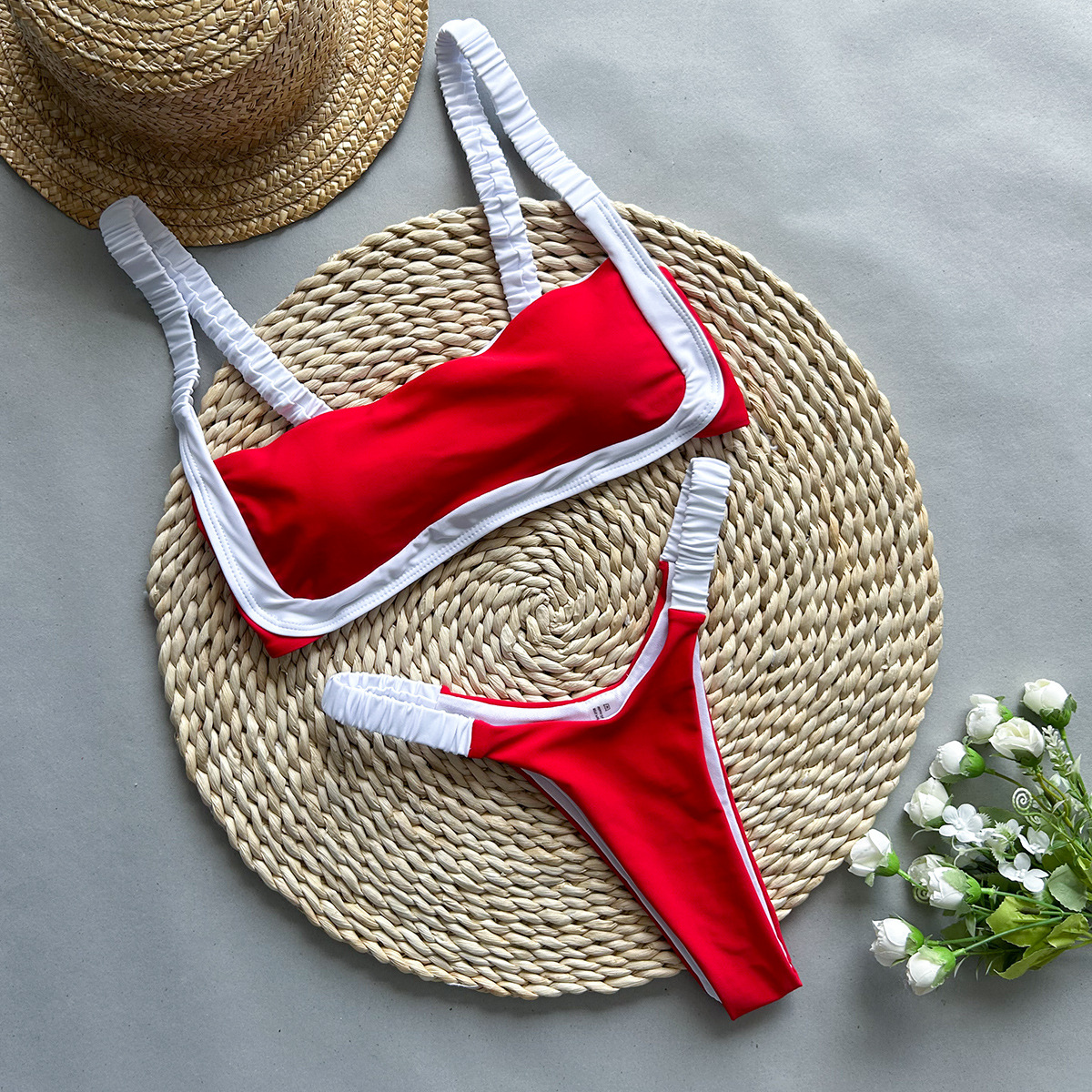 Miyouj Patchwork-Badeanzug, sexy, neuer zweiteiliger Anzug, einfarbig, Bikini-Sets, 2025, Bademode, aushöhlen, Biquinis, hoch geschnittene Badebekleidung