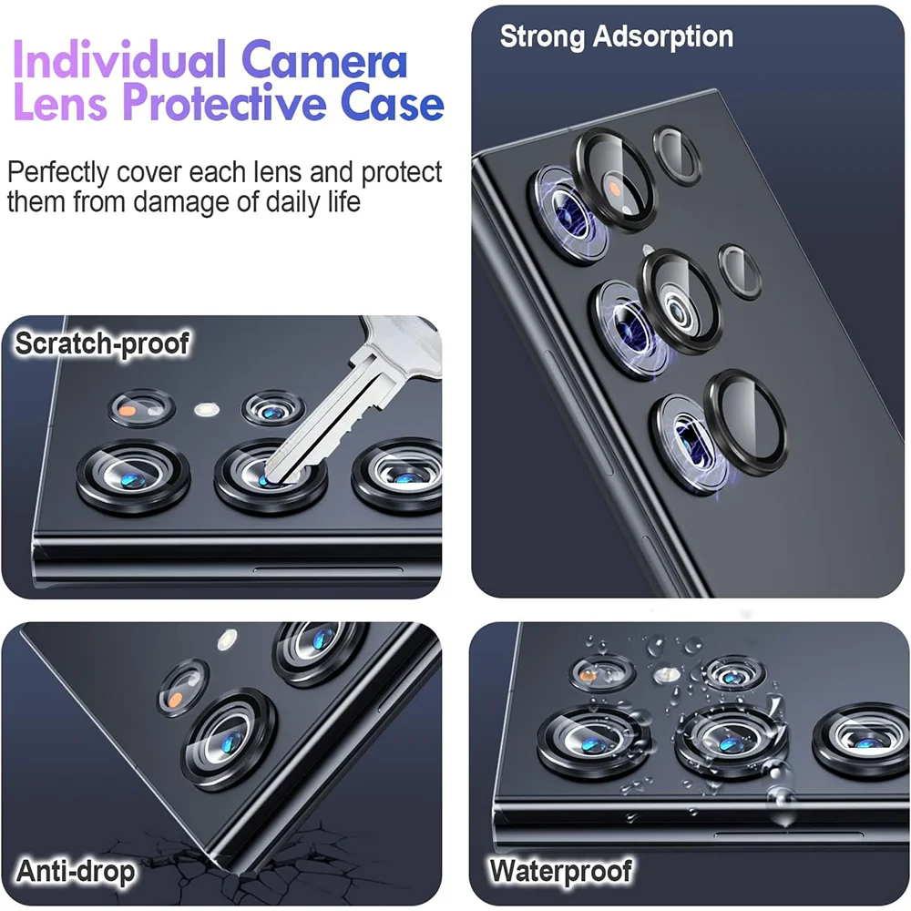 Kamera Metall Objektiv Ring Glas Fall Für Samsung Galaxy S22 S23 Ultra S24 Plus S25 Ultra Kamera Objektiv Screen Protector Objektiv Abdeckung