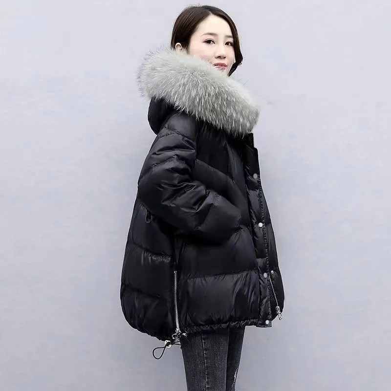 2024ฤดูหนาวใหม่เสื้อแจ็คเก็ตผ้าฝ้ายขนาดใหญ่ขนสัตว์Hooded Coatหลวมผู้หญิงThicken Parker Puffer Overcoatสวมใส่สบายๆ