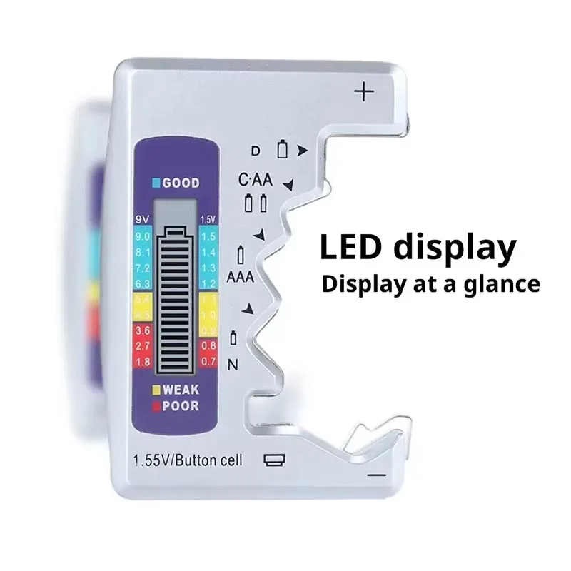 Probador de baterías digital universal: comprobar rápidamente la capacidad de celdas de botón C D N AA AAA 9 V 1,5 V: portátil y fácil de usar