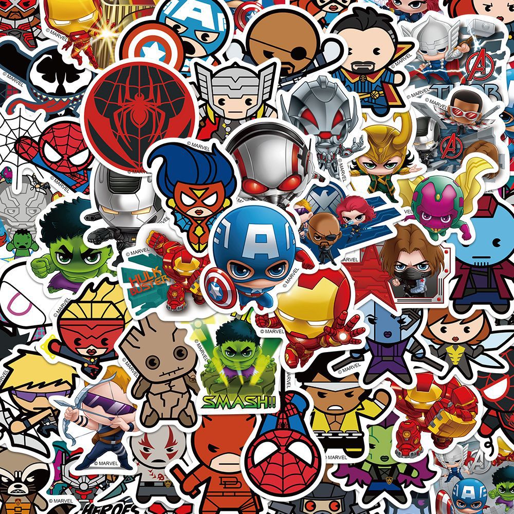 50PCS Marvel The Avengers Anime Cartoon Sticker DIY Motorhelm Skateboard Laptop Fiets Auto Waterdichte Stickers Decals