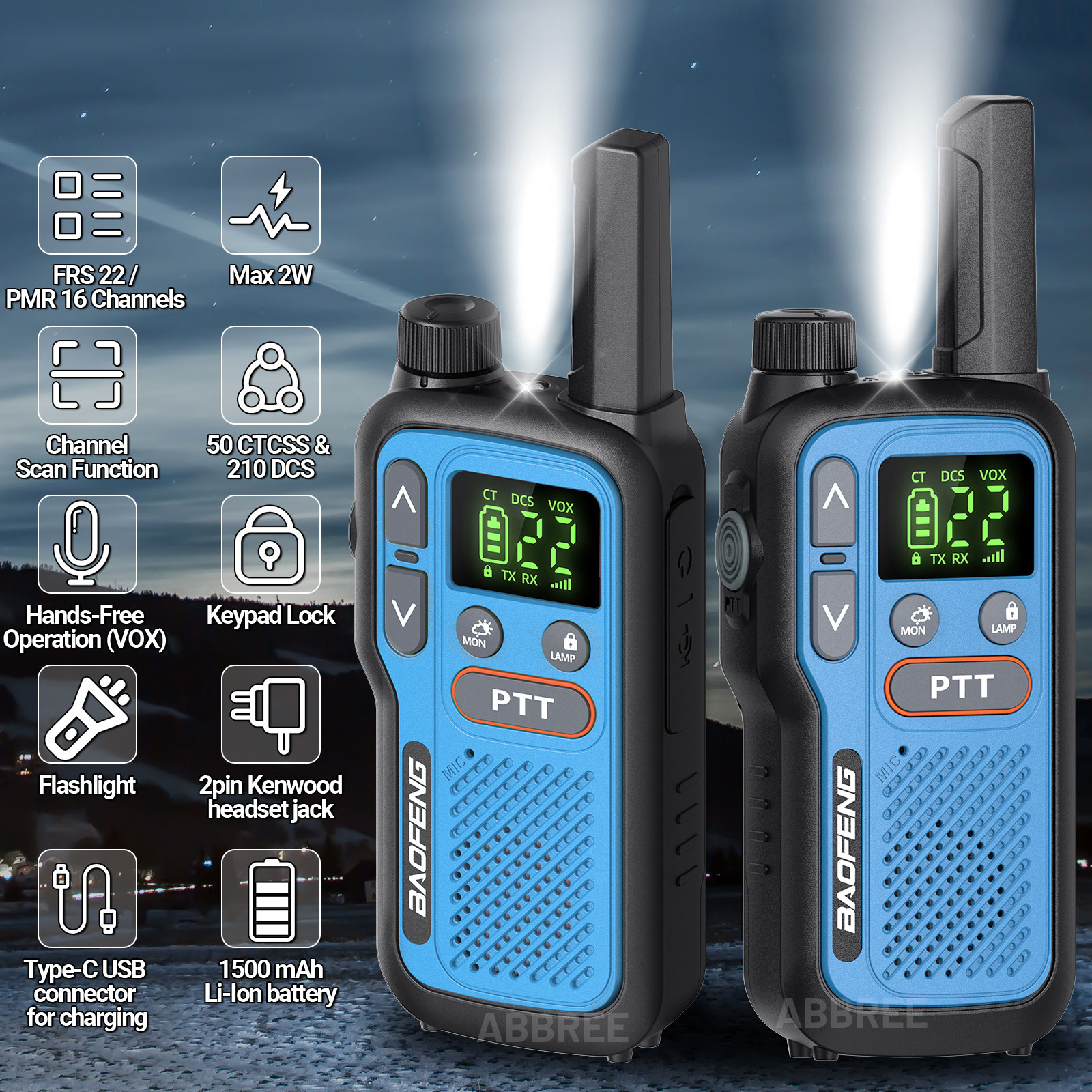 2PCS Baofeng BF-T18 Mini Dual PTT Walkie Talkie Tragbare PMR FRS Lizenz-Freie Taschenlampe NOAA Long Range unterstützung Typ-C Ladegerät