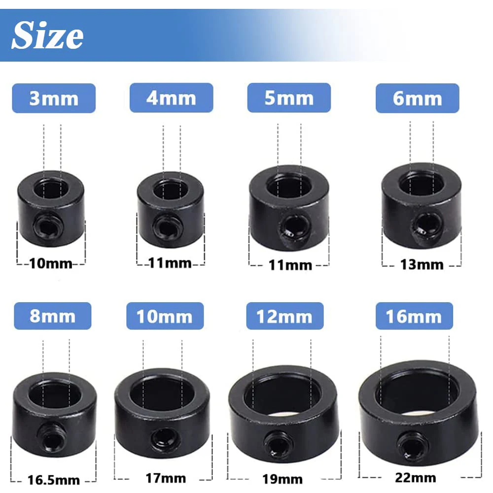 New Drill Depth Stop Bit Collar Set Adjustable Positioner Limit Ring Allen Wrench Tighten Stopper Set-Screws Woodworking Tool