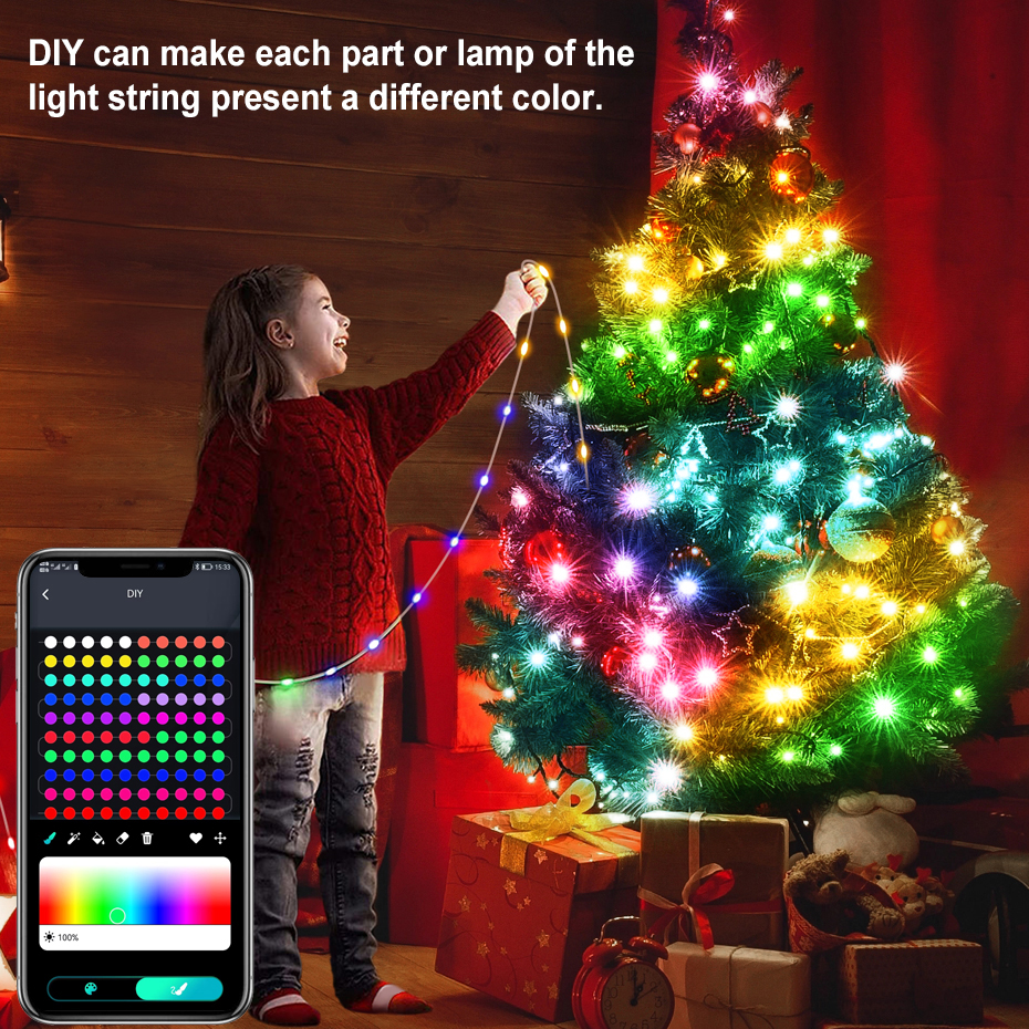 50M 20M 10M 5M 1M Weihnachtsbeleuchtung LED Lichterkette USB Smart Bluetooth Vorhang Lichter Girlande für Home Party Dekoration