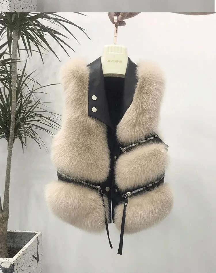女性のためのスリムフィットショートファーコート,スプライスジャケット,ファッショナブルなベスト,秋冬,2024