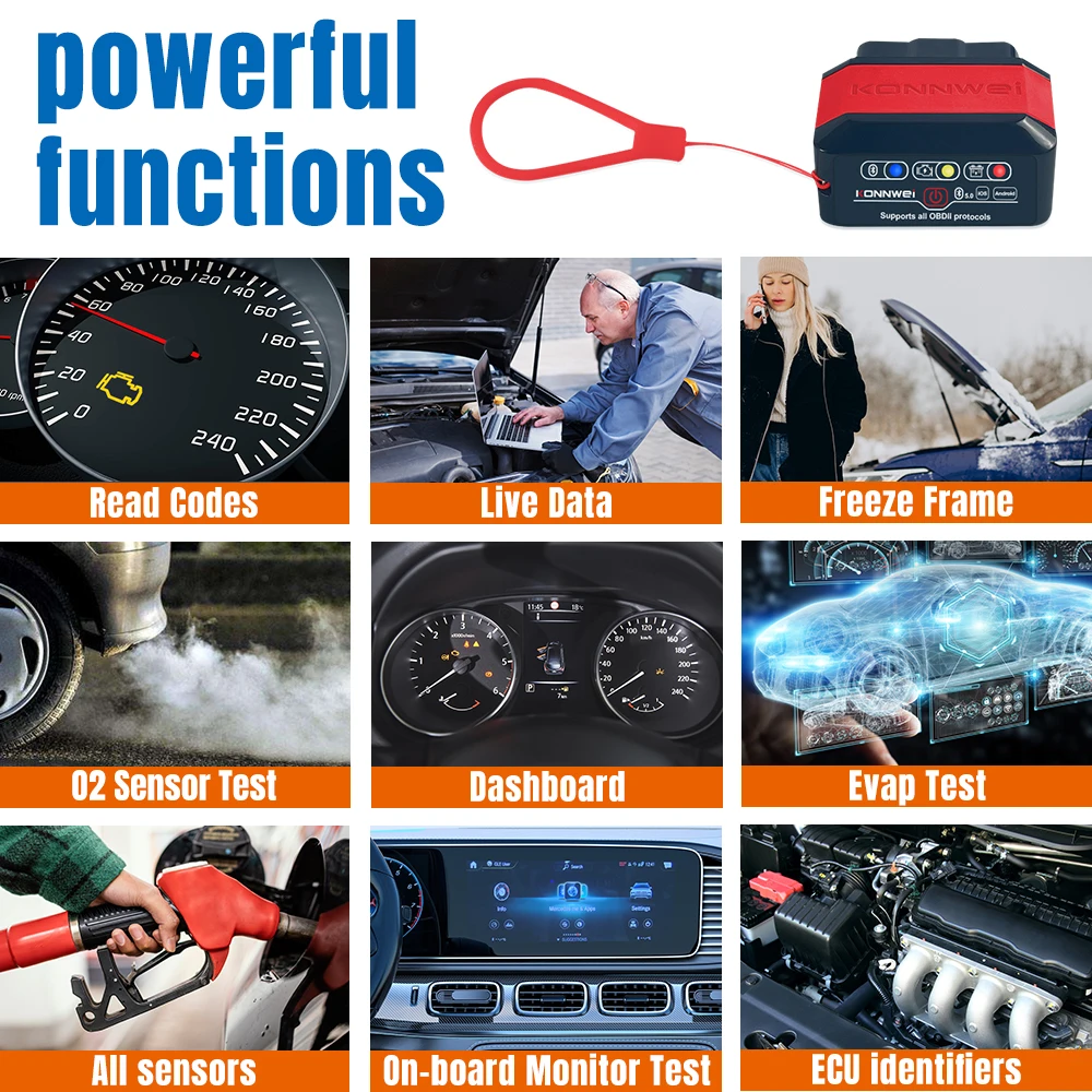 KONNWEI KW905 ELM327 V1.5 OBD2 escáneres Bluetooth 5,0 para Android/IOS ELM 327 OBD 2 herramienta de diagnóstico de coche lector de código