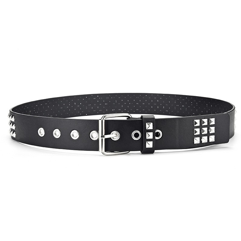 New vintage-style belt with square beads and rivets, metal pyramid-shaped belt. Unisex punk-style belt with five-bull design, su