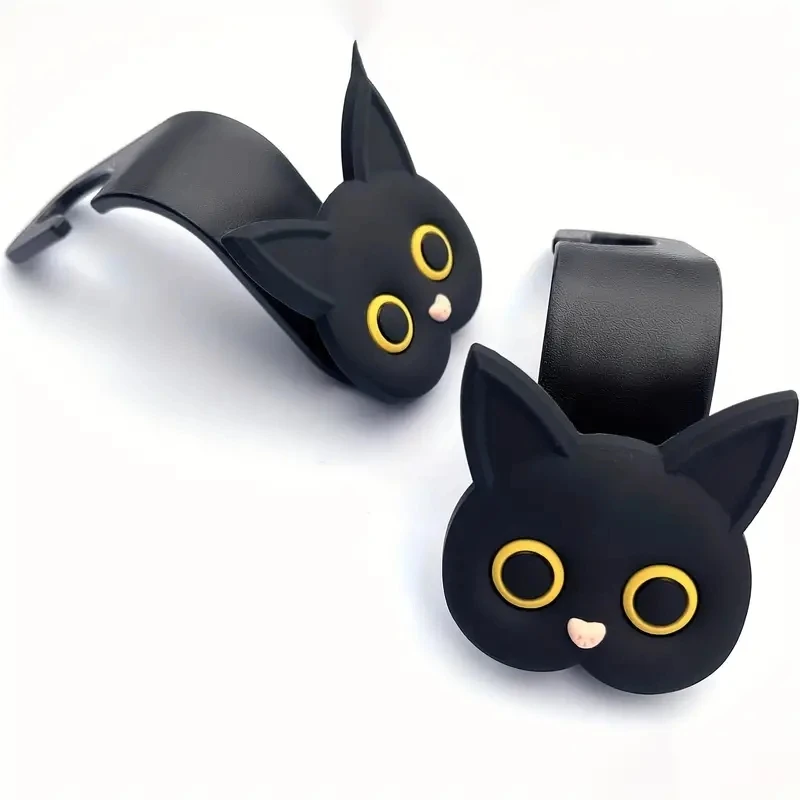 Ganchos para reposacabezas de asiento de coche con diseño de gato de dibujos animados en 3D, organizador Universal de almacenamiento de vehículos para bolsos, monederos, abrigos, 2 uds.