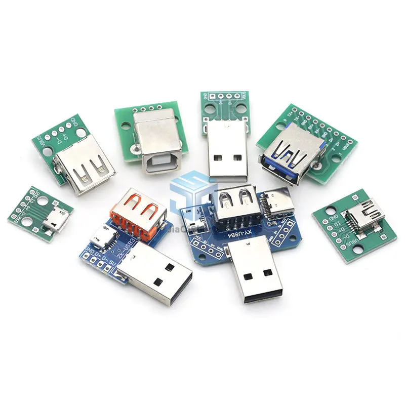 Conector macho USB de 1 pieza, adaptador hembra MINI MICRO USB A DIP, conector 2,54, convertidor PCB hembra B Tipo C USB2.0 3,0