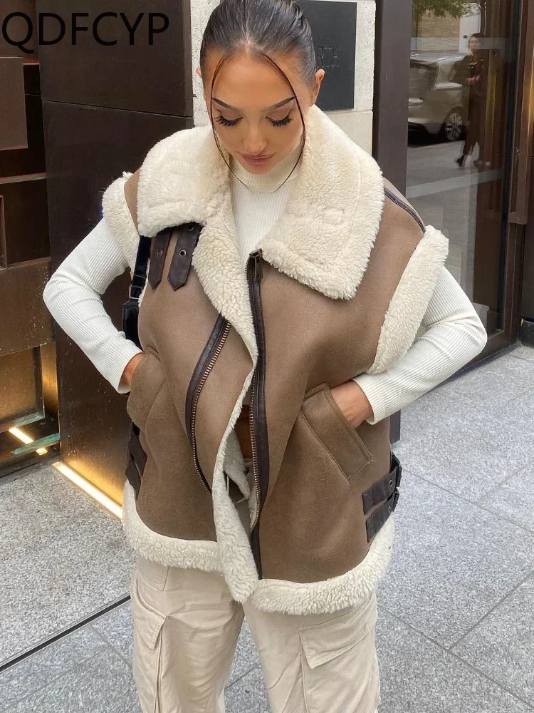 2024 neue Herbst Damen Lederjacke Mode lässig ärmellose Kunstleder warmen Mantel stilvolle coole Schnürung Pu Pelz Weste Frauen